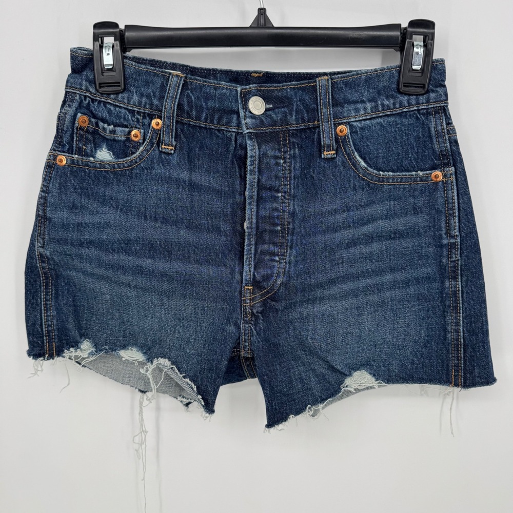 GAP Denim Cheeky Short High Rise Button Fly Dark Wash Distressed Raw‎ Hem Size 0